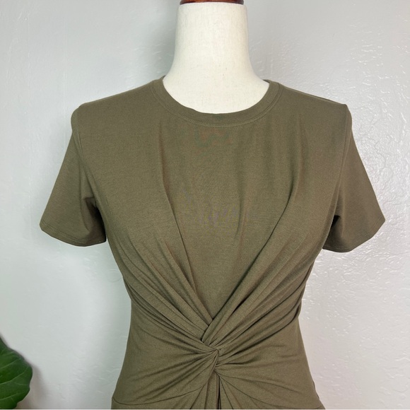•THEORY•‎ Rubric Short Sleeve Knot Tee T-Shirt Dress in Army Green Size P / US 0 - Picture 4 of 14